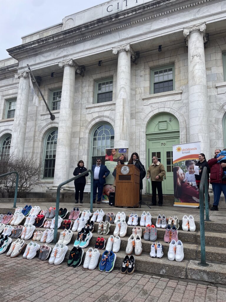 display of children's shoes outside