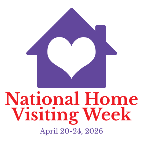 A purple house icon with a white heart in the center. Below, bold red text reads National Home Visiting Week, highlighting the event, and purple text beneath says April 20-24, 2026.