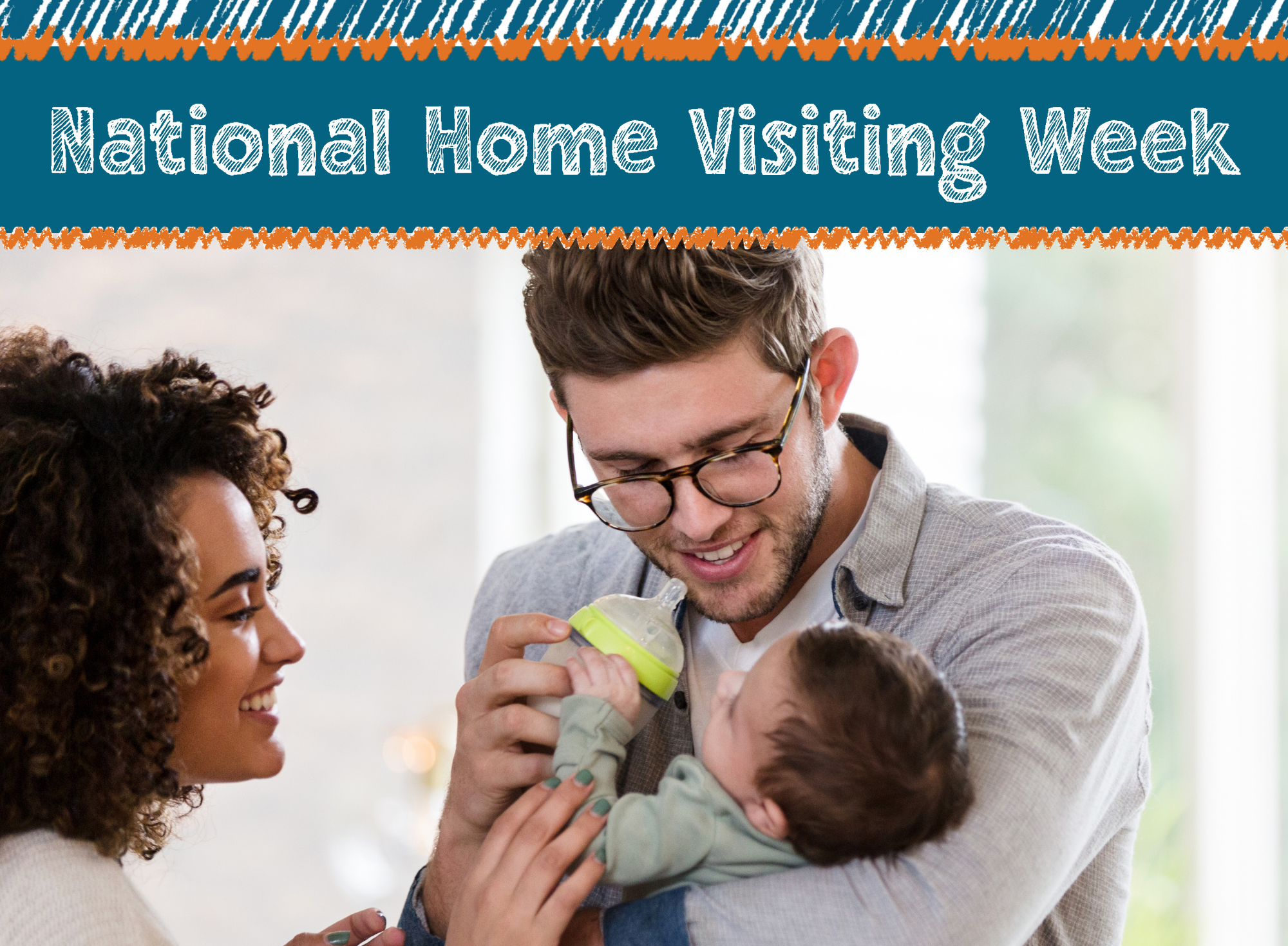 father feeding child with the title "National Home Visiting Week" above