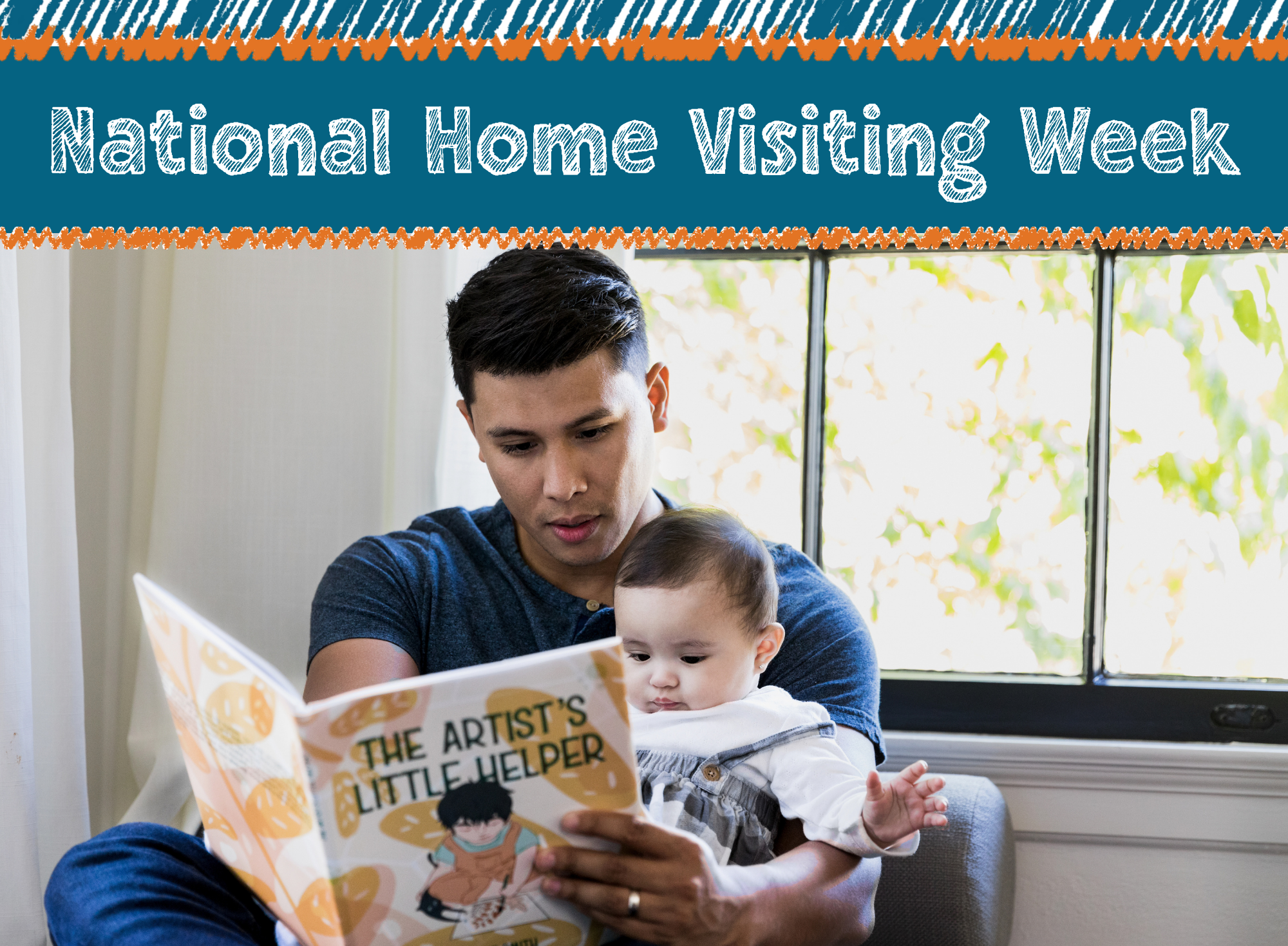 Dad reading to his child under text that reads 'National Home Visiting Week'