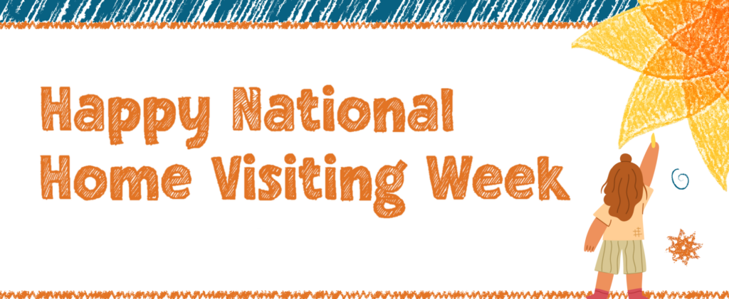 An illustration of a child drawing with the text 'Happy National Home Visiting Week'